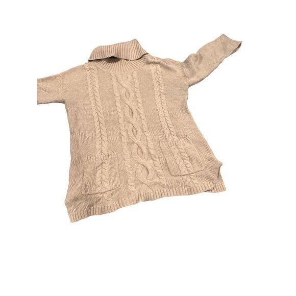 Marled Cable Knit Turtleneck Sweater Beige Cotton/Polyester Womens XL - Picture 5 of 7